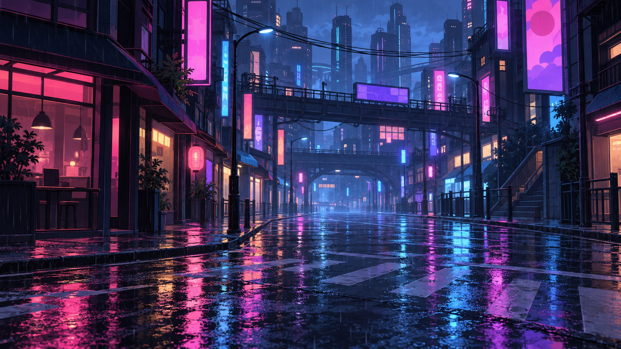 夜の路地(サイバーパンク都市)